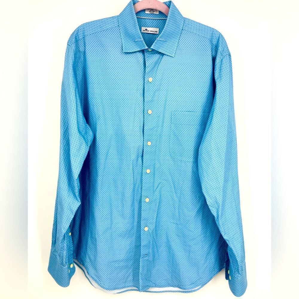 Peter Millar Men’s 100% Cotton Parsley Blue Shirt L NWOT